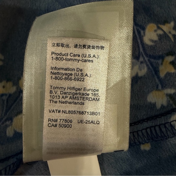 Tommy Hilfiger Ruffle Hem Flutter Sleeve Floral Print Shift Dress Navy Blue Sz M - Picture 15 of 16